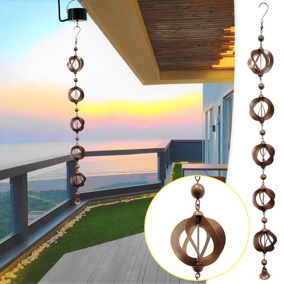 Weloille Garden Rain Chain Wind Chime 1 Piece, Wrought Iron Rotating Rain Catcher, Rustproof Decorative Hanging Ornament, Beautiful Weather Resistant Decor for Patio Garden Yard