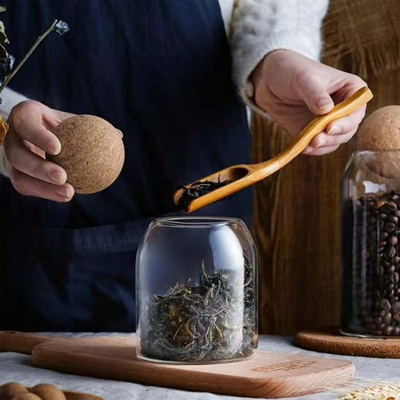 Weloille Glass Jars with Cork Ball Lid Set Kitchen Food Terrarium Airtight Clear Storage Canisters with Wooden Lids for Cookie Candy Coffee Bean Spice Sugar Rice