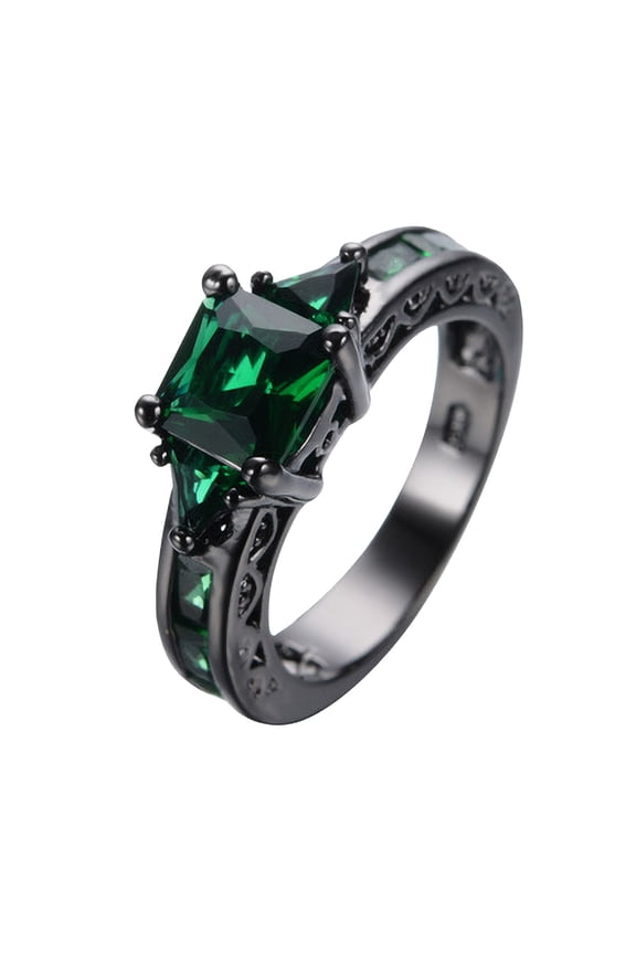 Gorgeous Black Copper Alloy Inlaid Ring with Zircons in Various Colors (Army Green)