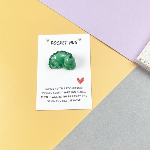 Weloille Green Dinosaur Pocket Hug Card 1 Piece, Resin Printed English Comfort Message Cute Dino Figurine Card, for Friends Family Holiday Birthday Gifting