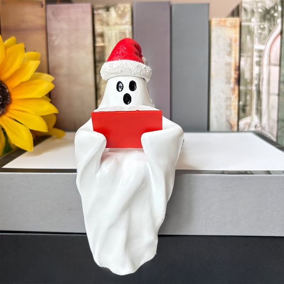 Weloille Halloween Reading Little Ghost Figurine 1 Piece, Cute Spooky Resin Craft, Detailed Hand Painted Finish, Fun Tabletop Ornament for Home Shelf Desk Halloween Themed Party Office Decoration
