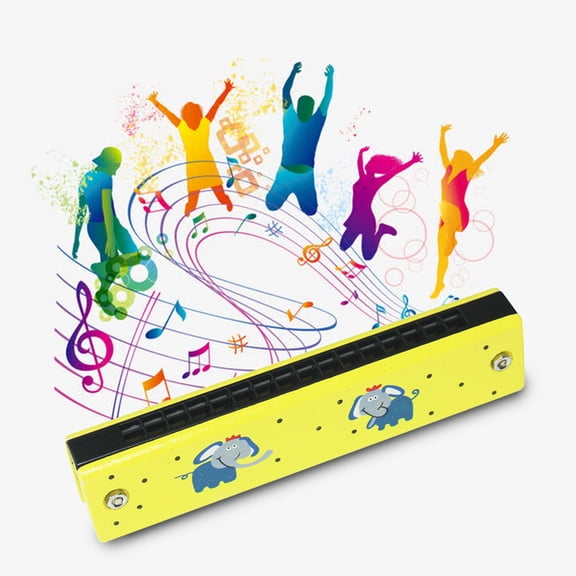 Weloille Harmonica Musical Instrument, Wooden Printing Double Rows 16 Holes for Kids Children Music Lover