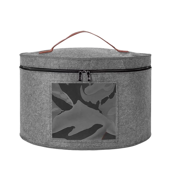 Weloille Hat Storage Box Portable Felt Organizer Bucket Foldable Large Capacity Round Travel Hat Container, Stuffed Animal Toys and Clothes Storage Bin Bag