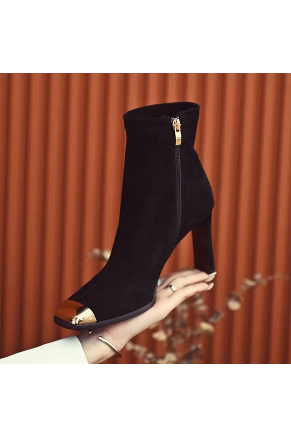 High Heel Sock Boots Fall And Winter Korean Style Slim Boots Short Boots Women's Thick Heel Side Zipper Fashion Boots Women
