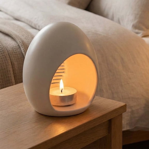 Weloille Hollow Egg Ceramic Candlestick Aromatherapy Lamp for Easter Decor, Home Fragrance Diffuser, Relaxing Gift