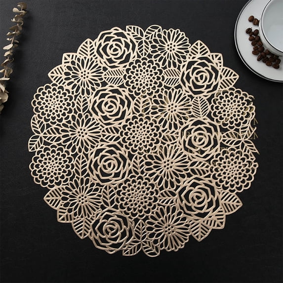 Weloille Hollowed Out Insulation Mat Solid Polyvinyl Chloride Leather Placemats,Coffee Mat, itchen Table Mat,Easy to Clean Kitchen Table Mat (14.96X14.96in)