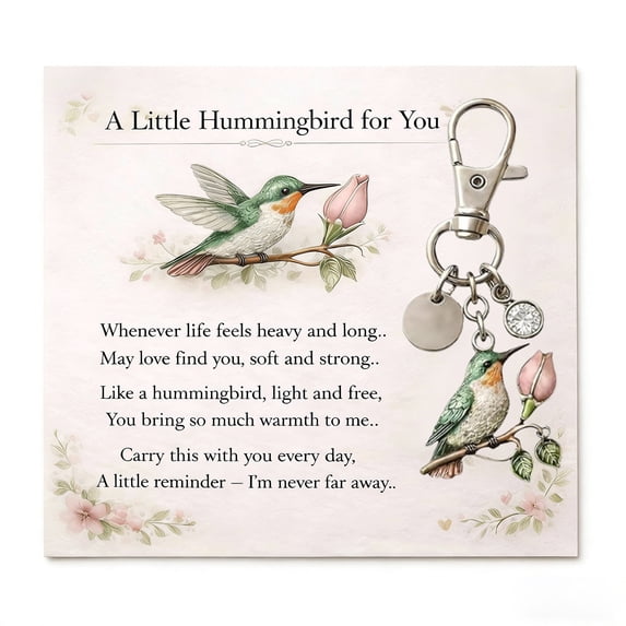 Weloille Hummingbird Keychain with Gift Card, Exquisite Pattern Metal Key Ring, Decorative Bag Pendant Accessory, Cute Souvenir Gift for Mother's Day Birthday Anniversary Holiday