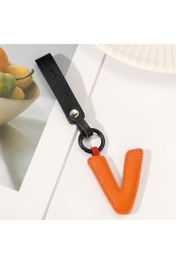 Initial Letter V Keychain Brown Leather Alphabet Keychain, Key Car Key Bag Key Ring for Women Mens