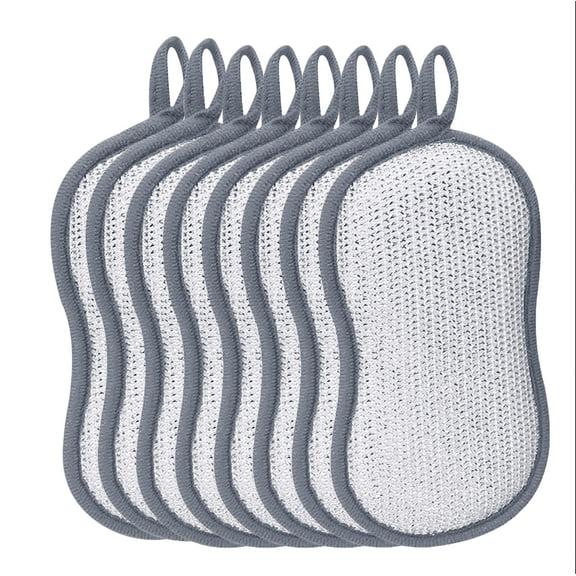 Weloille Kitchen Dish Scouring Pad 1Pc, Double Sided Bamboo Fiber Silver Wire Sponge, Non Scratch Dishwashing Cloth, Absorbent Cleaning Pad for Cookware, Dishes, Sinks