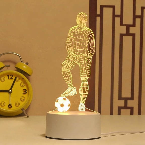 Weloille LED Soccer Night Light USB Touch Three-Color Plastic White Desk Lamp Ambient Light for Bedroom Game Room Decor