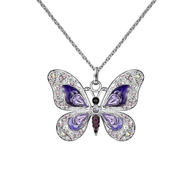Weloille Ladies Butterfly Necklace Color Drop Necklace Jewelry Sweater Accessories (Purple)