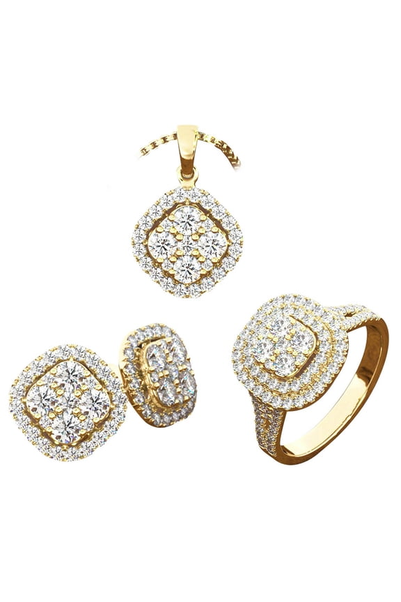 Ladies Fashion Diamond Necklace Earrings Three-piece Set (Gold)