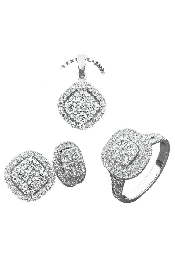 Ladies Fashion Diamond Necklace Earrings Three-piece Set (Silver)