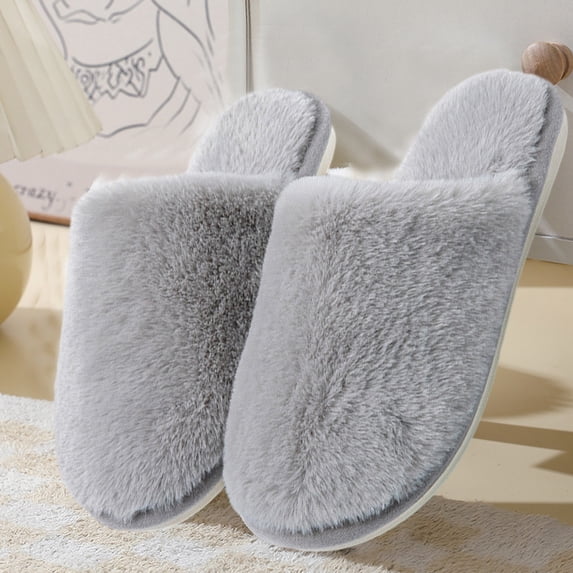 Weloille Ladies' Warm Slippers Shoes Furry Flat Home Keep Warm Slippers Shoes Women Slippers Home Baotou Slip On Plush Slippers