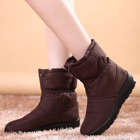 Weloille Large Size Snow Boots Winter New Fashion Padded Thickened Warm Cotton Shoes Soft Bottom Padded Short Boots Round Head Mid Cotton Boots Short Boots