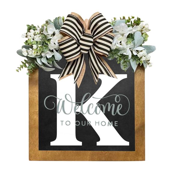 Weloille Last Name Year Round Front Door Wreath Front Porch Decoration 26 Letter Welcome Sign with Eucalyptus Garland for Front Door Outside Hanger Garland