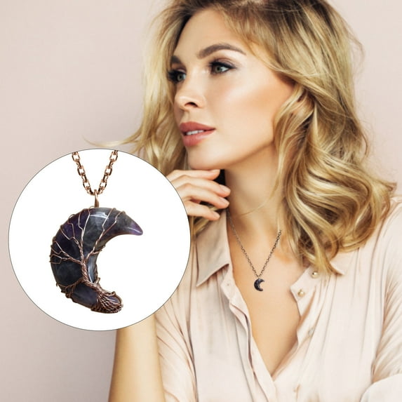 Weloille Long Life Lock Necklace Fashionable Moonlight Natural Stone Necklace