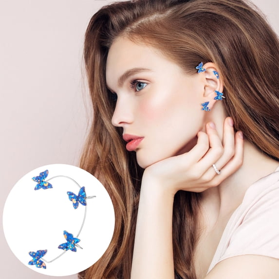 Weloille Luminous Sequined Butterfly Ear Clip Earrings Luminous Earrings Without Pierced Ears