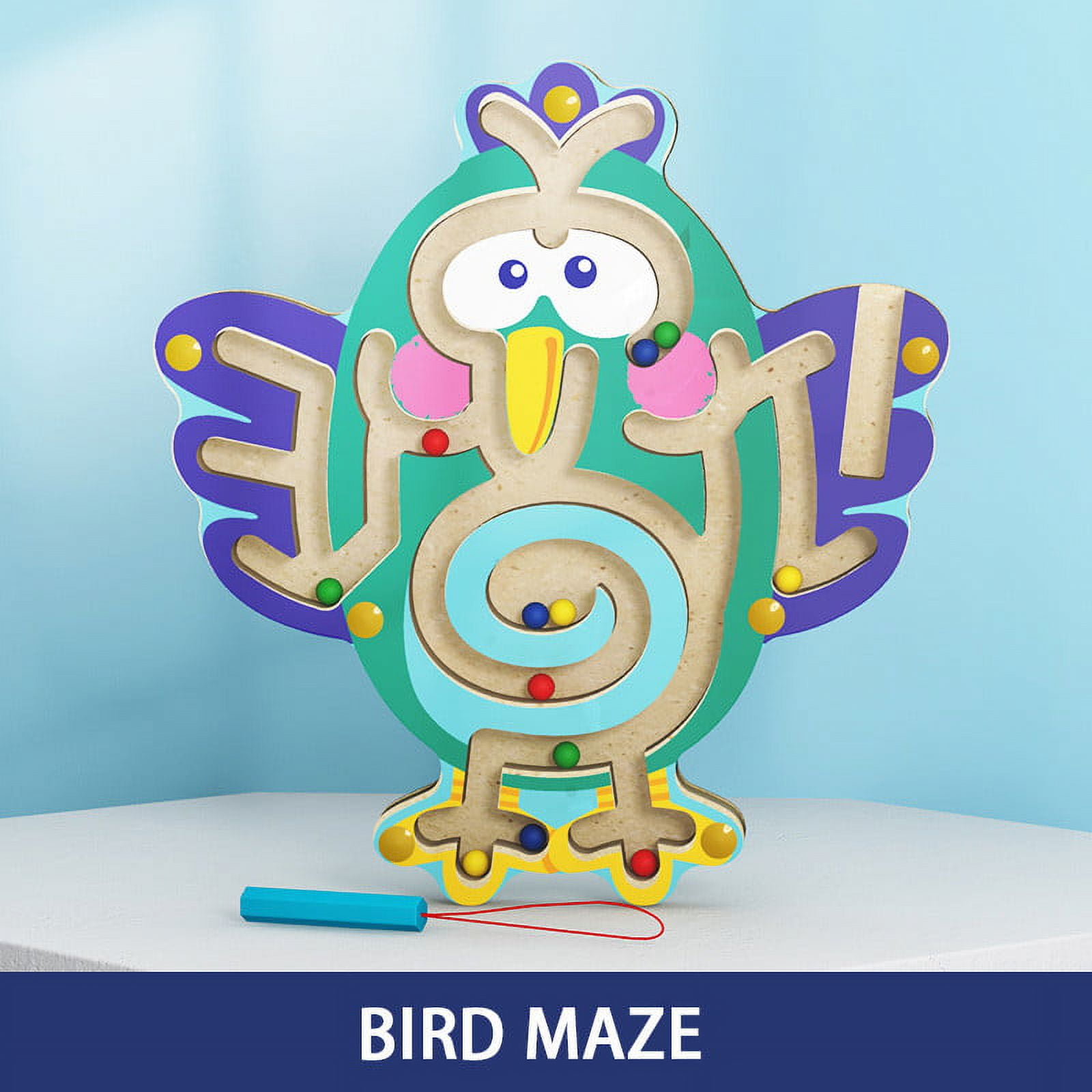 Weloille Magnetic Color Maze, Learning Animal Magnetic Color Maze Wooden Toy, Montessori Motor