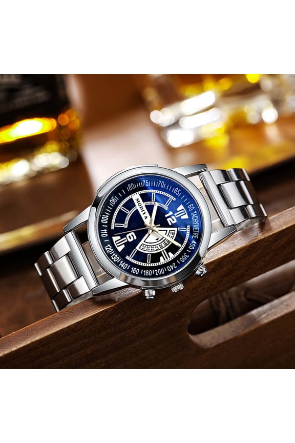 Men's Quartz Watch 1 Piece, Blue Light Dial Stainless Steel Band Wristwatch, Waterproof Scratch Resistant Casual Watch, Fashion Business Timepiece for Daily Wear Work Travel Gift for Men