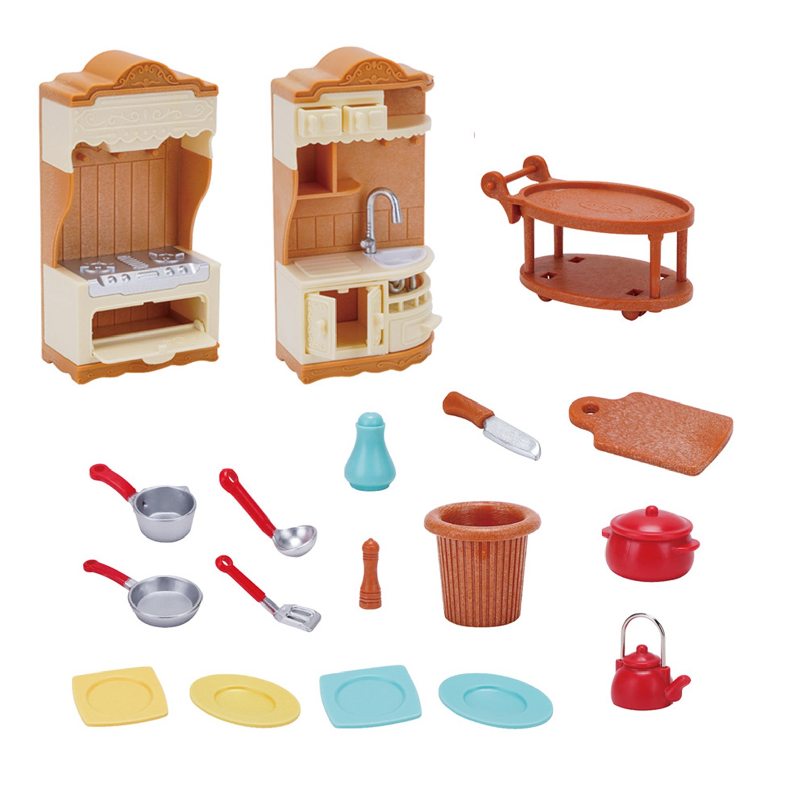 Weloille Mini Doll House Kitchen Set Baby Family Toy Set Doll
