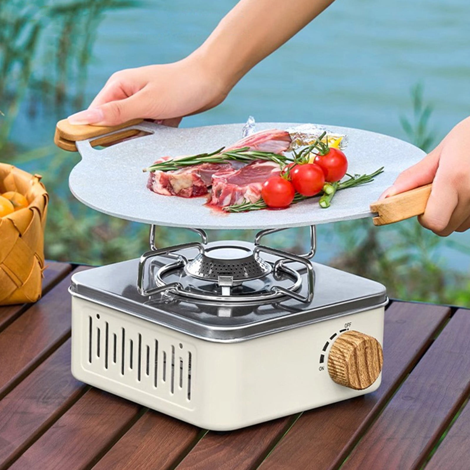 Weloille Mini Portable Cassette Stove, Includes Stand, Windproof Small Square Camping Gas Stove, Lightweight Outdoor Cooking Stove, Camping Equipment for Picnic Hiking Backpacking