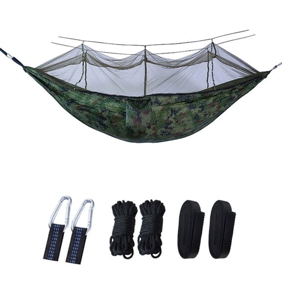 Weloille Mosquito Proof Hammock, Parachute Cloth Double Bed 260x140cm with Mosquito Net, Breathable Outdoor Leisure Comfort for Backyard Garden Camping in Multiple Colors