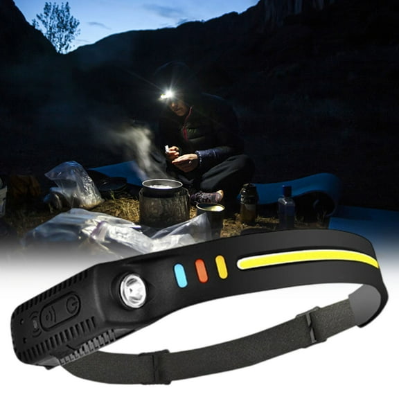Weloille Multi-Functional Headlamp 1 Pack, USB Rechargeable Motion Sensor Head Torch with Cable, Bright LED Headlight, Hands-Free Light for Camping, Hiking, Night Running & Emergency