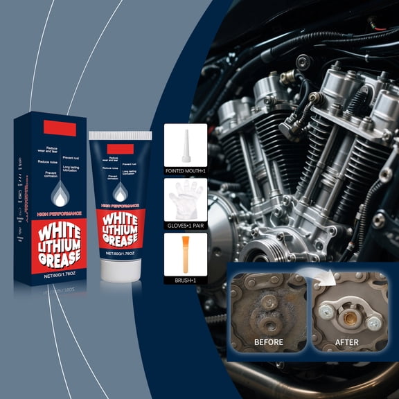Weloille Multi-Purpose Lithium Grease, 1Pc Lubricating Grease with Brush, Water Resistant High Temp Formula, Long Lasting Lubricant for Hinges Bearings Gears Garage Doors Car Maintenance