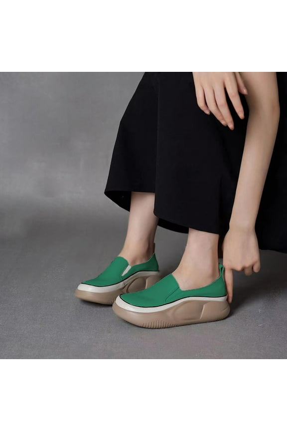 New Casual Loafers Women's Thick Bottom One Foot Stirrup Maternity Shoes Soft Leather Retro Single Shoes Women's Shoes Casual Shoes