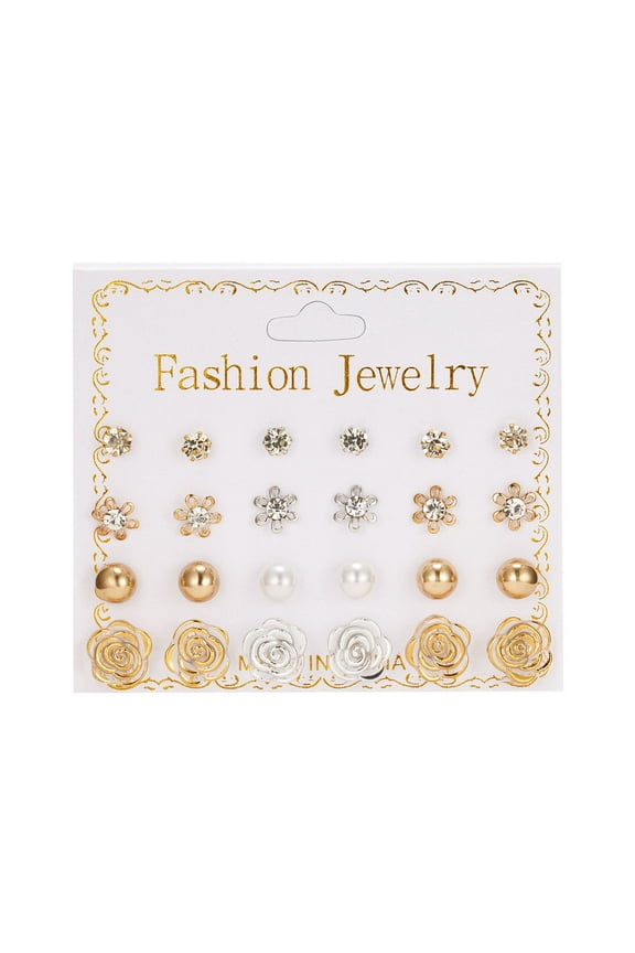 New Paper Card Zircon Earrings All-match 12 Pairs Of Pearl Card Earrings Female