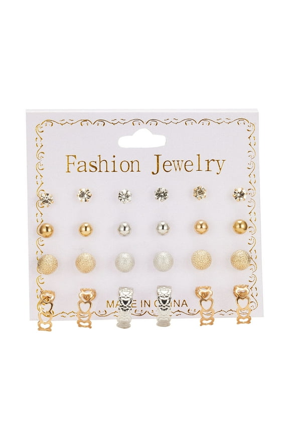 New Paper Card Zircon Earrings All-match 12 Pairs Of Pearl Card Earrings Female