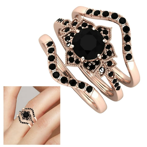 Weloille New Three-piece Flower Set With Zircon Rings Can Be A Valentine's Day Gift