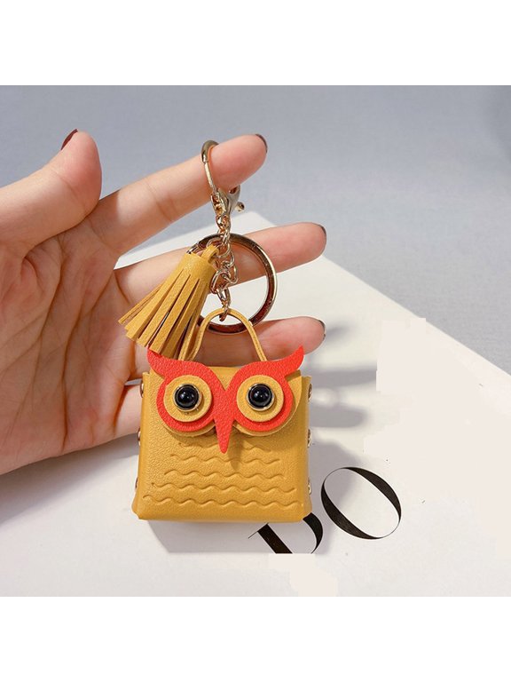 Owl Cute Keychain, Multipurpose Cute Coin Purse Keychain, Leather Owl Tassel Keychain
