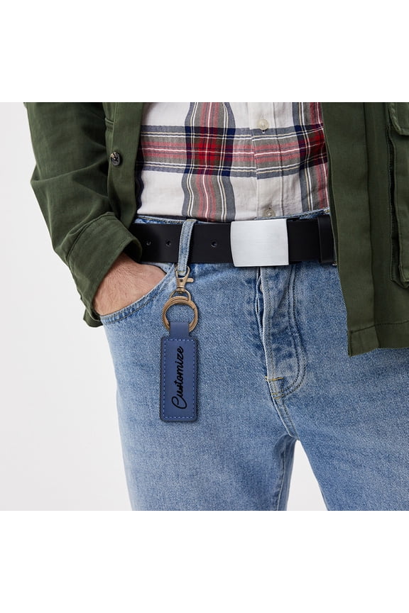 Personalized Double Key Ring Leather Keychain, Custom Engraved Text, Durable and Wear-Resistant with Two Independent Key Rings for Organization, Ideal Corporate Gift