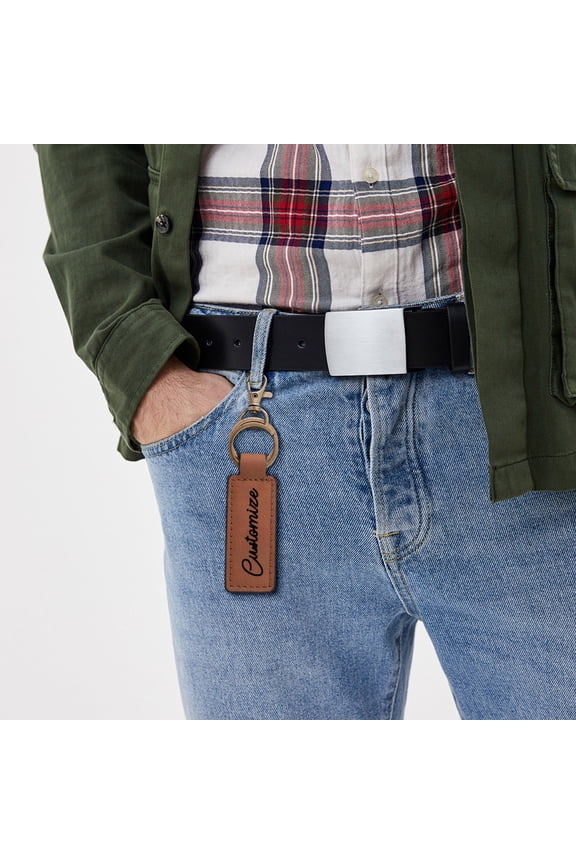 Personalized Double Key Ring Leather Keychain, Custom Engraved Text, Durable and Wear-Resistant with Two Independent Key Rings for Organization, Ideal Corporate Gift
