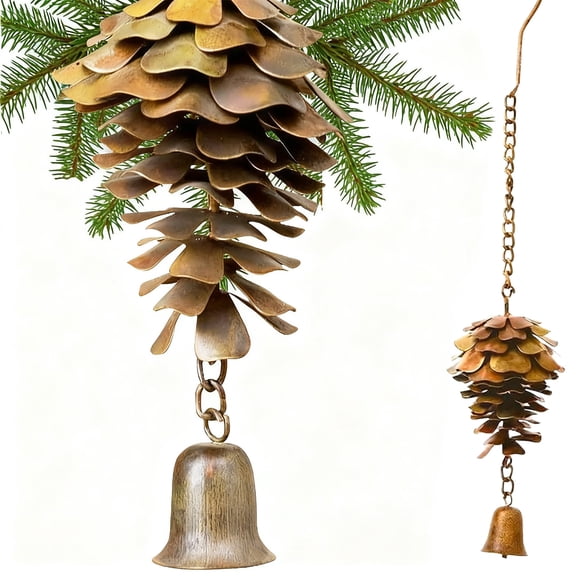 Weloille Pine Cone Wind Chime, 1 Piece Natural Pine Cone Nylon Rope, Weather Resistant Crisp Pleasant Sound, Wind Chime for Garden Patio Balcony Porch Window Home Outdoor Decor