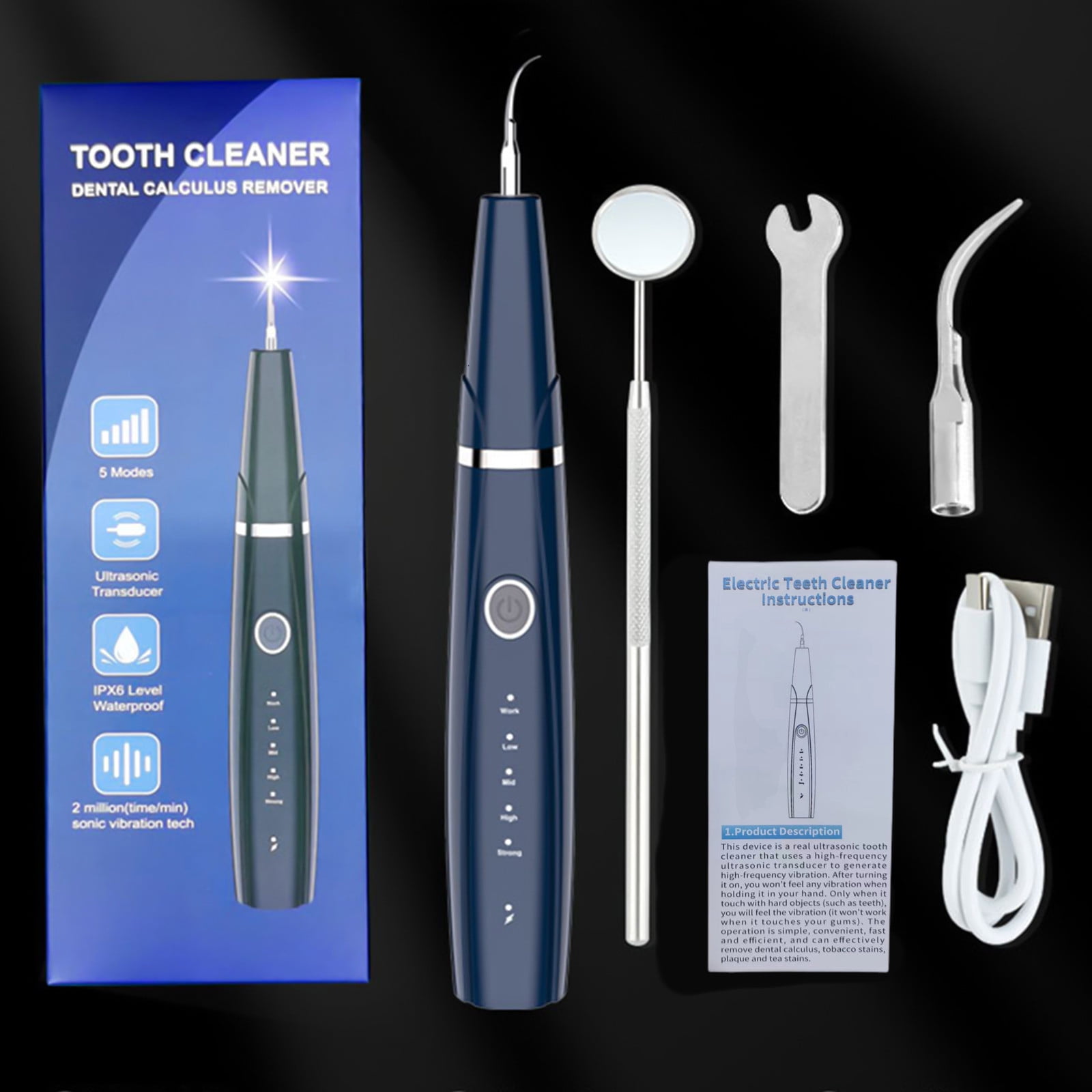 Weloille Plaque Dentals Calculus Remover For Teeth Dentals Cleaner Tool Kit Electric Ultrasonics Tooth Cleaner Portable Dentals For Adult