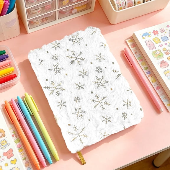 Weloille Plush Fabric Notebook, Soft Touch Fuzzy Cover Journal, Thick Paper Smooth Writing Notebook, Portable Writing Pad for Office, Home, Travel and Daily Note Taking