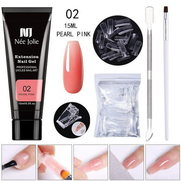 Weloille Poly Extension Gel Nail Kit, Clear Nude Poly Nail Enhancement Trial All-in-One French Kit with Mini Nail for Nail Art Kit Nails 15ml