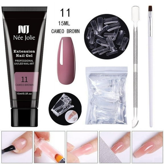 Weloille Poly Extension Gel Nail Kit, Clear Nude Poly Nail Enhancement Trial All-in-One French Kit with Mini Nail for Nail Art Kit Nails 15ml