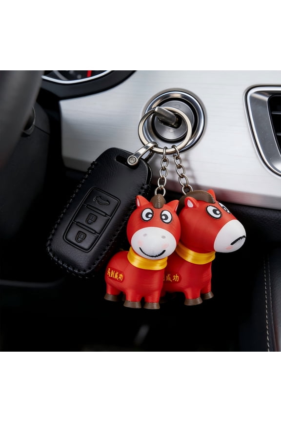 Pony Figurine Keychain, Reversible Happy Sad Face Pony Ornament, Cute Resin Craft Key Ring, Wear Resistant Accessory, for Backpack Keys Car Pendant Spring Festival Gift