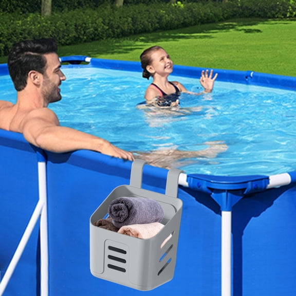 Weloille Poolside Storage Basket, Stretchable Pool Toy Basket for Towels Beverages, Pool Accessories for Most Frame Above Ground Swimming Pools (8.07x5.91x4.13in)