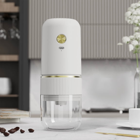 Weloille Portable Coffee Grinder Wireless Rechargeable, White Plastic Electric Mill with Ceramic Core, Compact for Travel and Home Use, 350g Lightweight Design