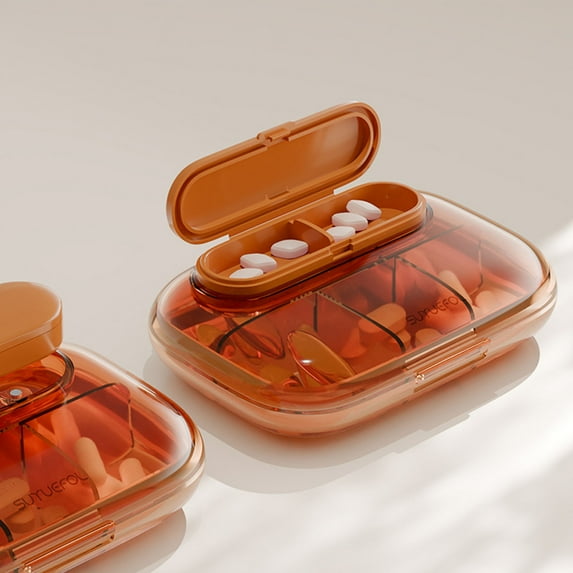 Weloille Portable Pill Box 7 Day for Pocket, Purse, Weekly Pill Case with Dual-Protection Design, Pill Container for Medication, Vitamin, Fish Oil, Supplement - 6 Squares
