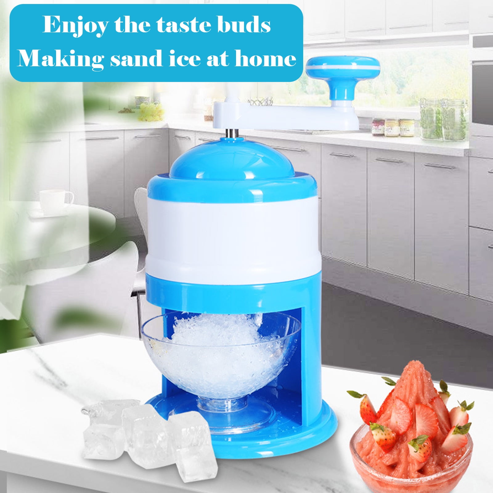 Weloille Portable Snow Cone Machine Portable Hand Crank Manual Ice Shaver Crusher Shredding