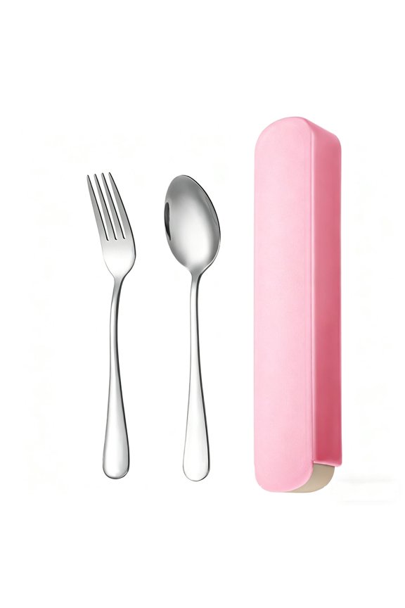 Portable Stainless Steel Cutlery Set, 1 Fork 1 Spoon 1 Storage Box, Food Grade Reusable Utensil, Dishwasher Safe Tableware for Outdoor Travel Camping Picnic Office