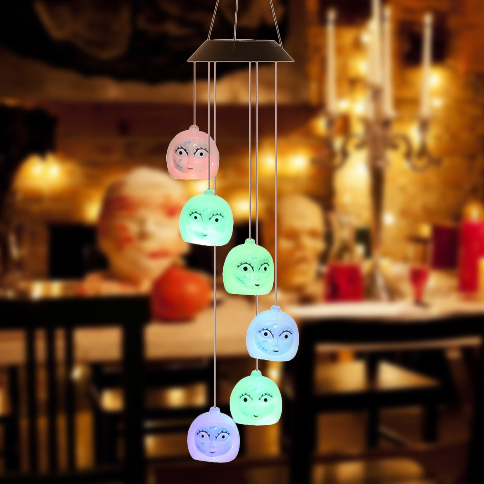 Weloille Pumpkin Solar Wind Chimes, Halloween Mobile Hanging LED Color Changing Wind Chime for Indoor and Outside Garden Patio Yard Decoration