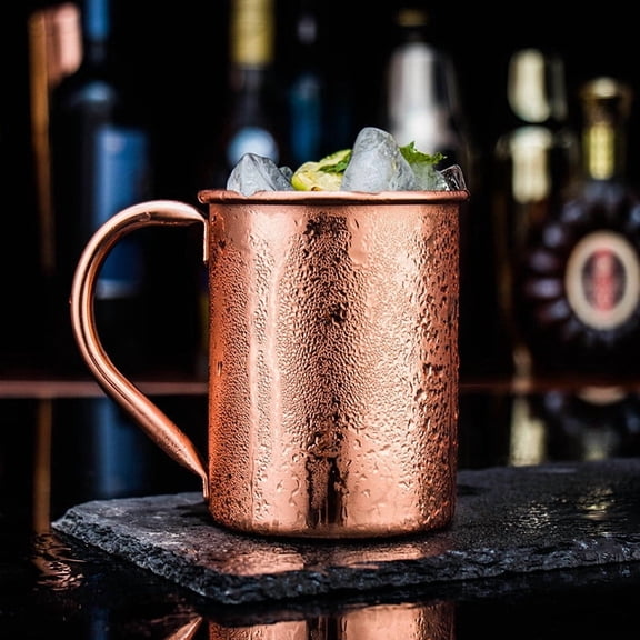 Weloille Pure Copper Mug 1 Piece, 15.2 Oz 0.12 Foot Height Rolled Rim Straight Cup, Food Safe Rust Resistant Drinkware, Versatile Drinking Cup for Cocktail Coffee Beer Cold Hot Beverage Daily Use