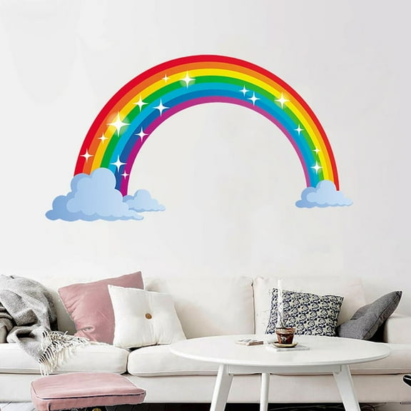 Weloille Rainbow Wall Decal FX64166, Removable PVC Nursery Sticker 73x40cm Educational Kids Room Decor Mural Art